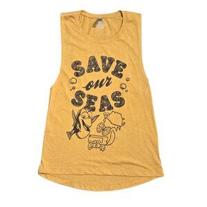 NWOT Next Level Finding Dory Save Our Seas Yellow Graphic Racerback Tank | Small